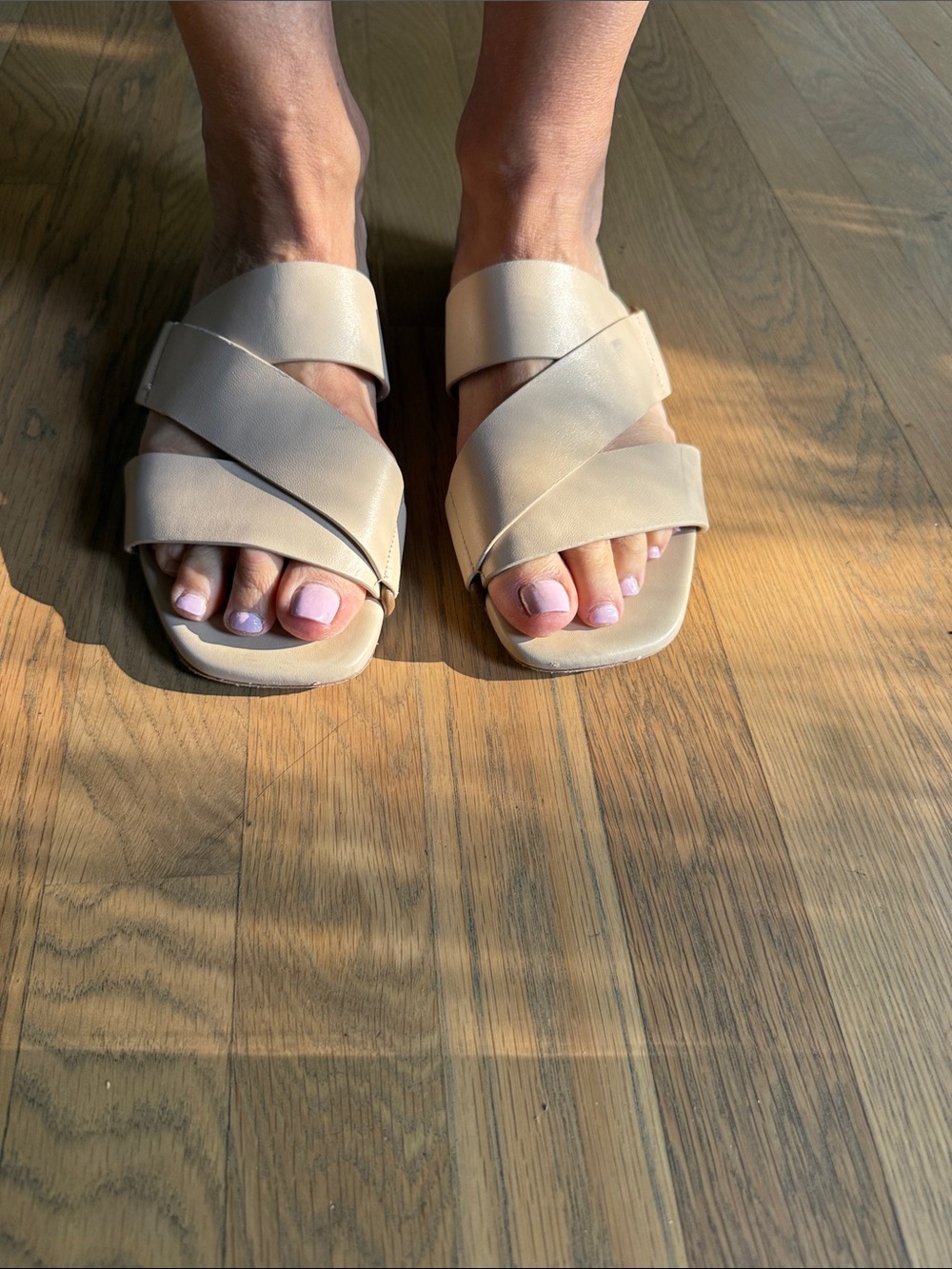 Vince Women’s Neutral Cross-Strap Slide Sandals - Beige leather